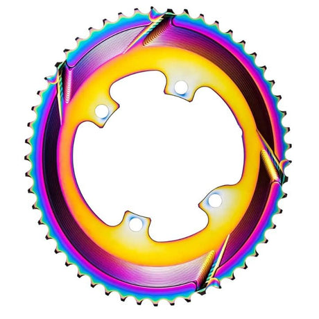 Absolute Black Oval Road Chainring 2X 110/4 Shimano 9100 Rainbow | The Bike Affair