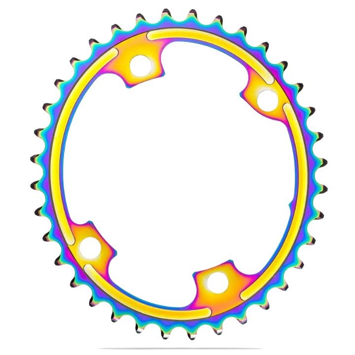 Absolute Black Oval Road Chainring 2X 110/4 Shimano 9100 Rainbow | The Bike Affair