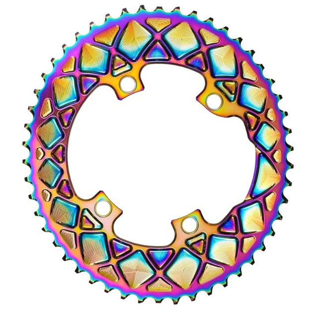 Absolute Black Oval Road Chainring 2X 110/4 Shimano 9100 Rainbow | The Bike Affair