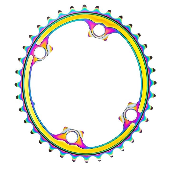 Absolute Black Oval Road Chainring 2X 110/4 Shimano 9100 Rainbow | The Bike Affair