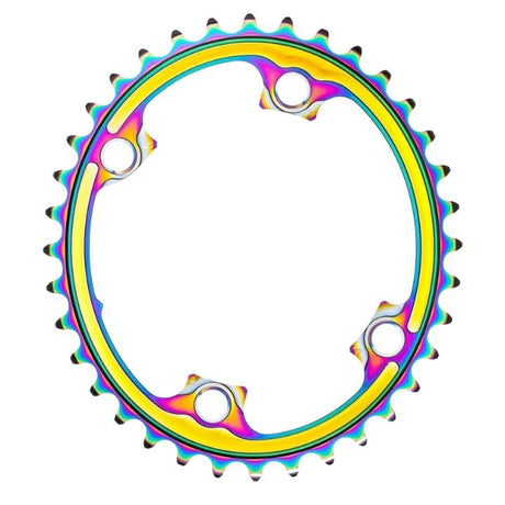 Absolute Black Oval Road Chainring 2X 110/4 Shimano 9100 Rainbow | The Bike Affair