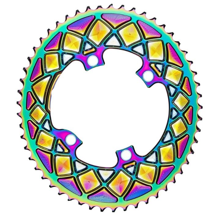 Absolute Black Oval Road Chainring 2X 110/4 Shimano 9100 Rainbow | The Bike Affair