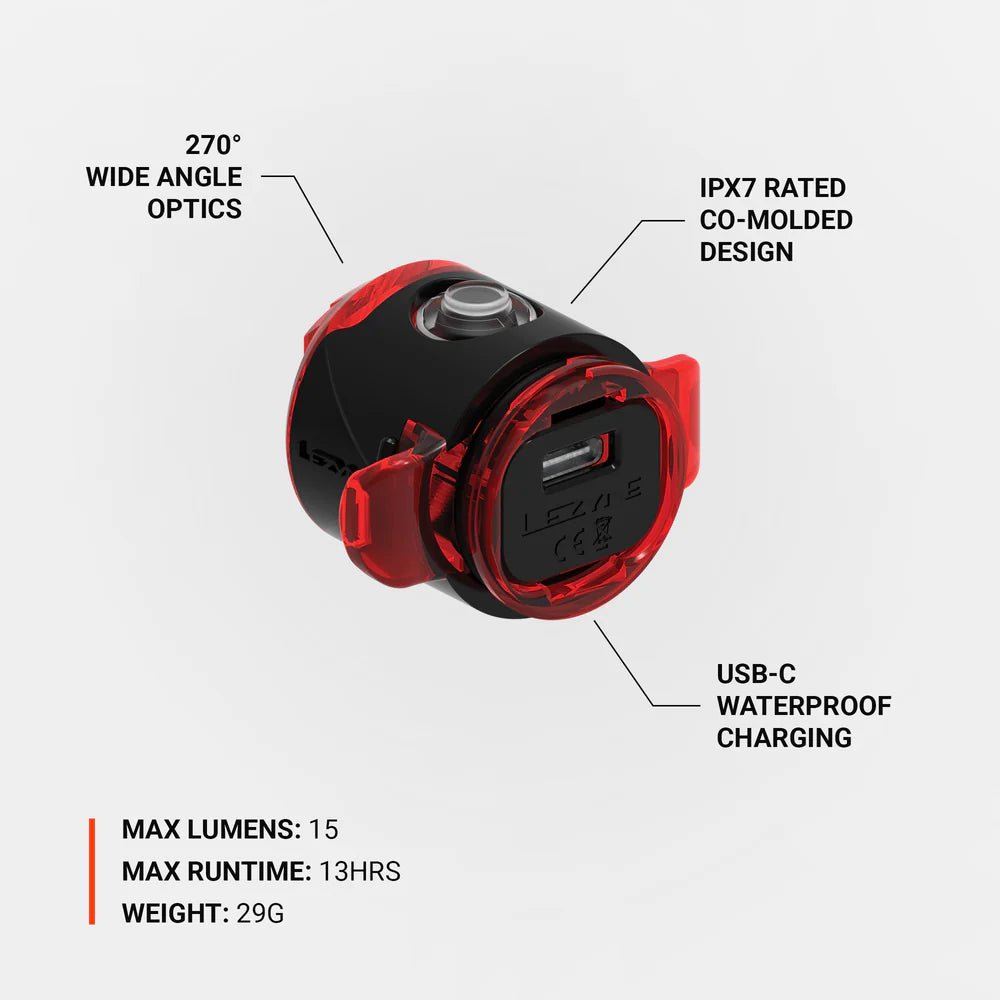 Lezyne Femto USB - C Drive Tail Light 15 Lumens | The Bike Affair