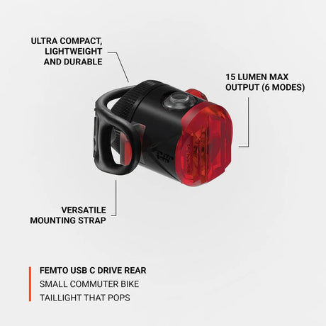 Lezyne Femto USB - C Drive Tail Light 15 Lumens | The Bike Affair