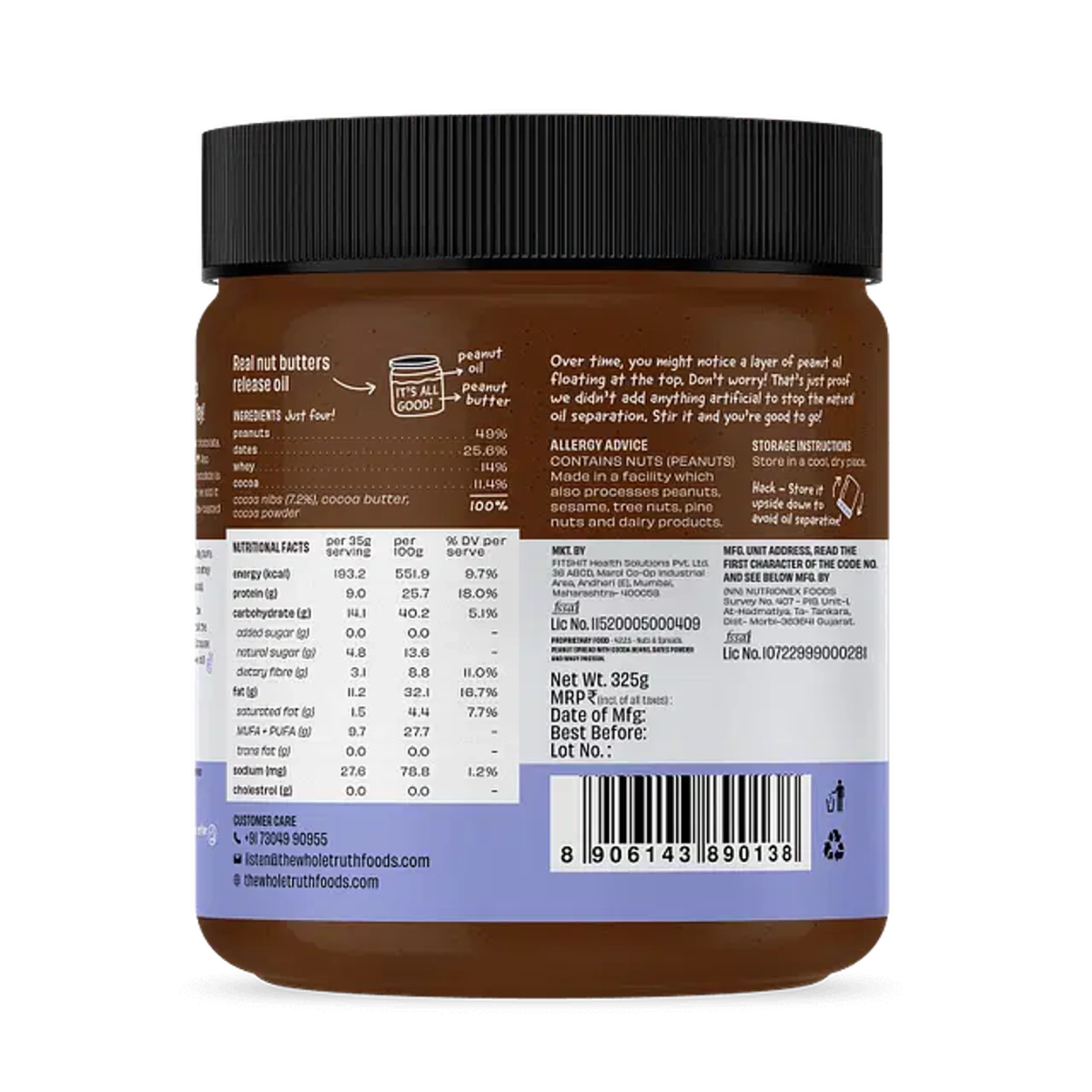 The Whole Truth Dark Chocolate Protein Peanut Butter 325g | The Bike Affair