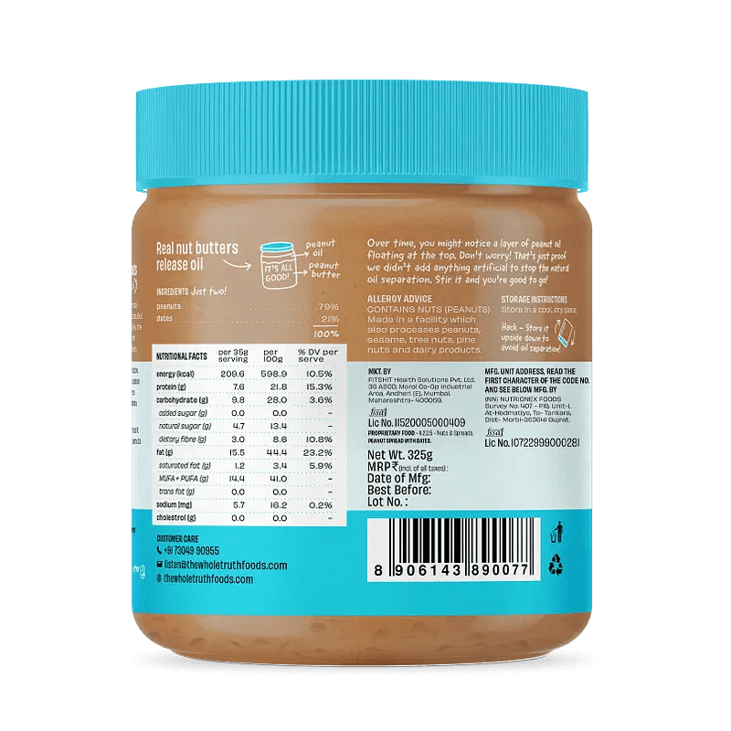 The Whole Truth Peanut Butter with Dates 325g | The Bike Affair