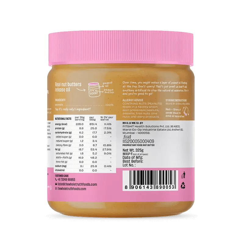 The Whole Truth Unsweetened Peanut Butter 325g | The Bike Affair