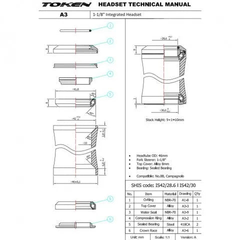 Token Omega Premium Integrated Upper 1 - 1/8'' Lower 1 - 1/8'' Headset | The Bike Affair