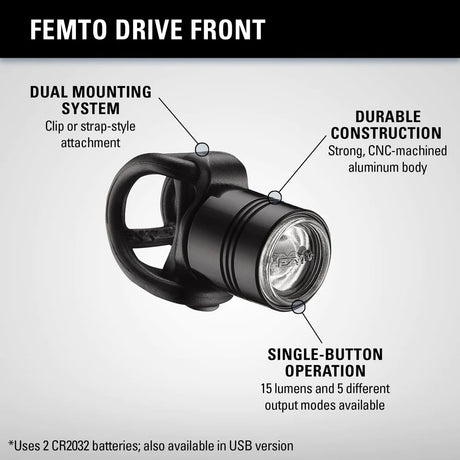 Lezyne Femto Drive 15 Lumens Silver Head Light | The Bike Affair